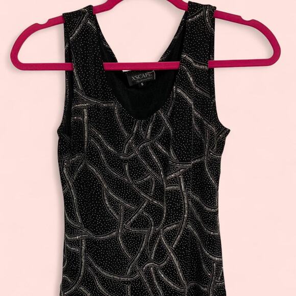 90s Fashion Xscape By Joanna Chen Black and Silver Sparkly Tank Top Size Small - Picture 1 of 5